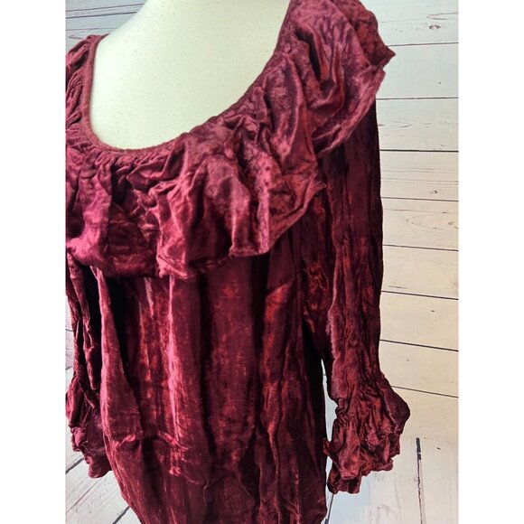 NWT Bila Velvet Blouse Prairie whimsigoth Ruffle Shirt Velour Boho Medium India - Picture 8 of 9